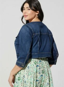 Denim Crop Collarless Jacket -Clothing Shop 11691316 10369 av2