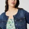 Denim Crop Collarless Jacket