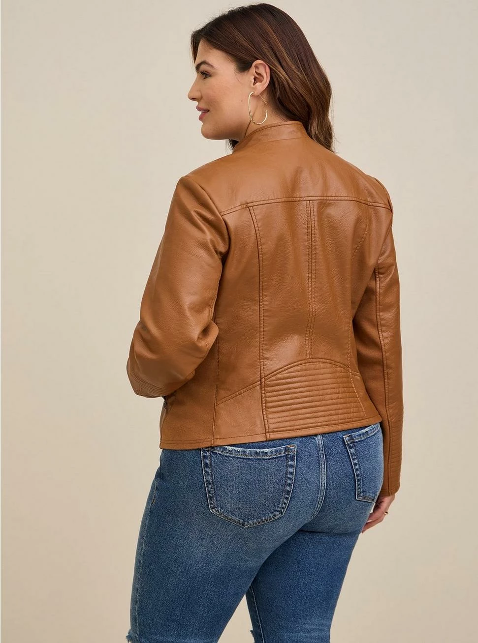 Faux Leather Collarless Moto Jacket 3 Faux Leather Collarless Moto Jacket - Image 3