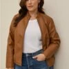 Faux Leather Collarless Moto Jacket