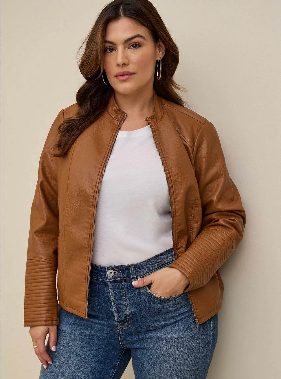 Faux Leather Collarless Moto Jacket 1 Faux Leather Collarless Moto Jacket