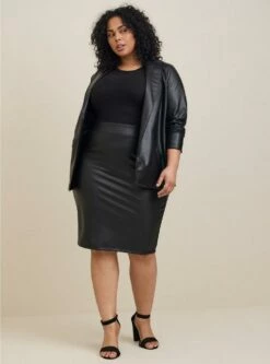 Black Faux Pleather Pencil Skirt