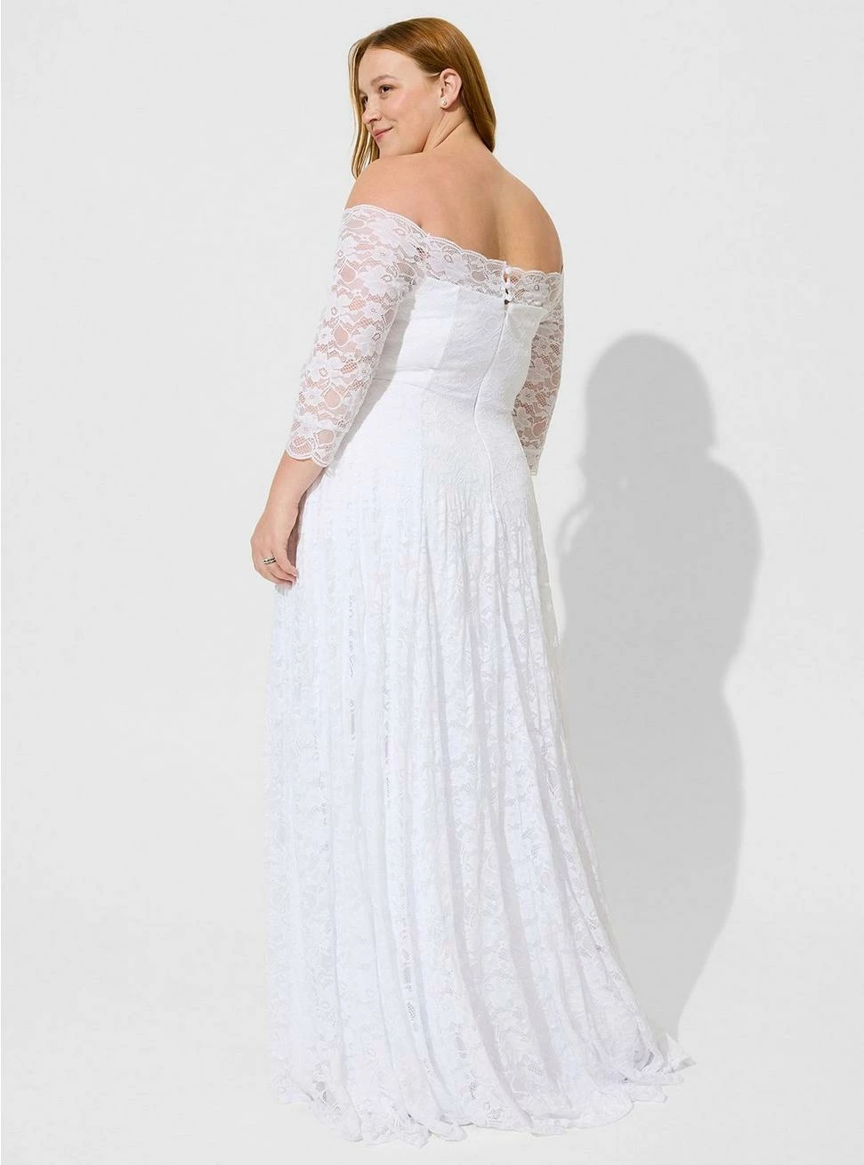 White Lace Off Shoulder A-Line Wedding Dress 2 White Lace Off Shoulder A-Line Wedding Dress - Image 2