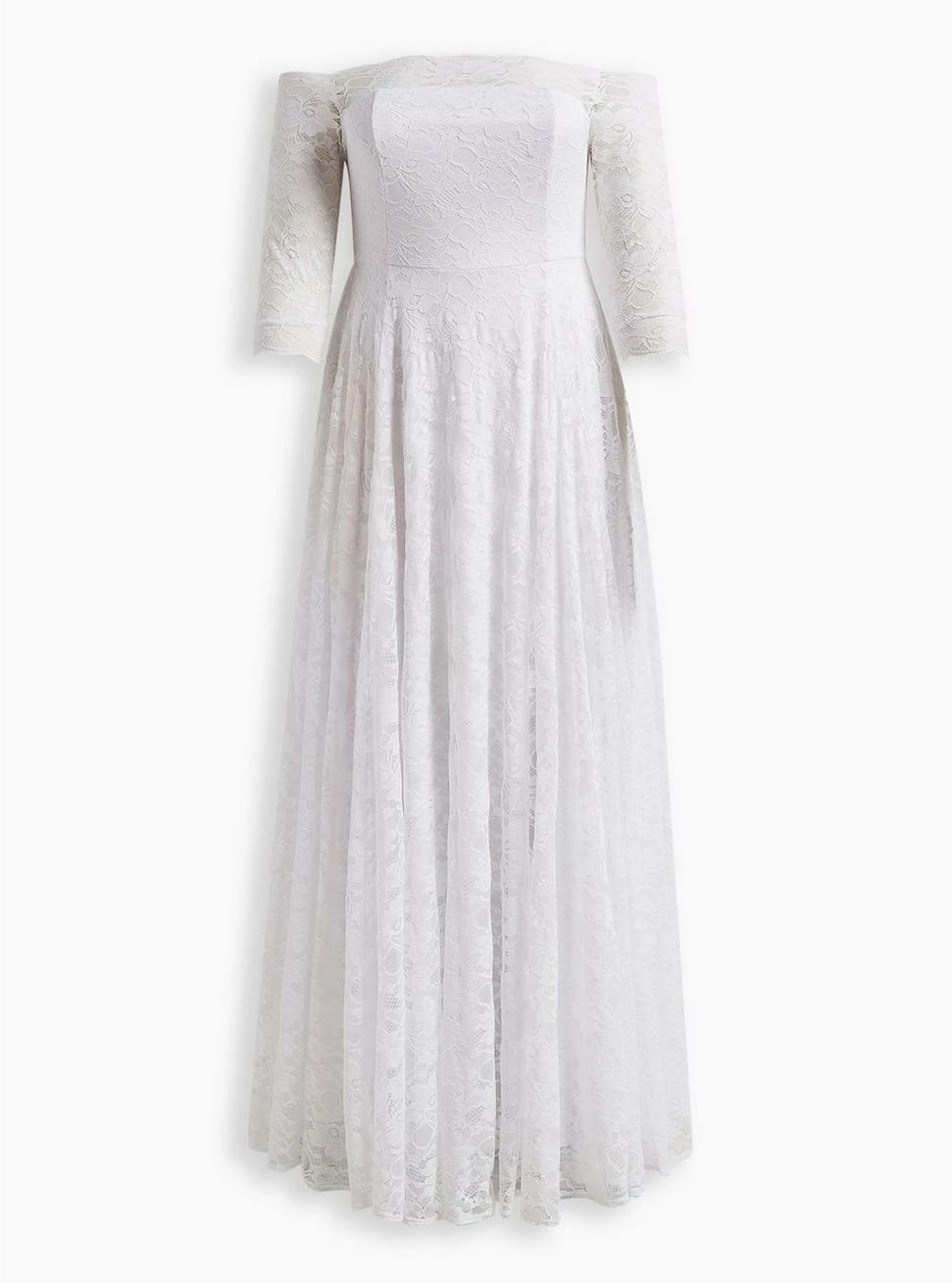 White Lace Off Shoulder A-Line Wedding Dress 5 White Lace Off Shoulder A-Line Wedding Dress - Image 5