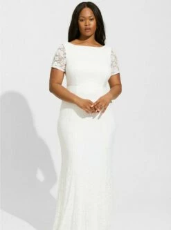 Ivory Lace Short Sleeve Fit & Flare Wedding Dress