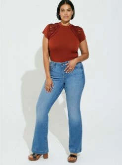 Studio Crepe Jersey Mock Neck Lace Inset Top -Clothing Shop 13674008 00136 av2