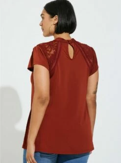 Studio Crepe Jersey Mock Neck Lace Inset Top -Clothing Shop 13674008 00136 av3