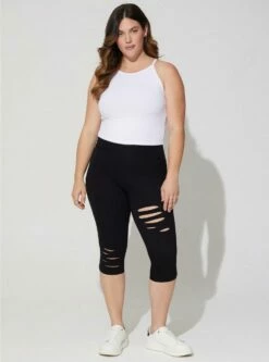 Pedal Pusher Premium Legging Asymmetrical Destruction - Black
