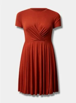 At The Knee Super Soft Drape Front Skater Dress -Clothing Shop 15615731 05473 flat