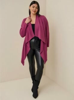 Brushed Ponte Drape Front Cardigan