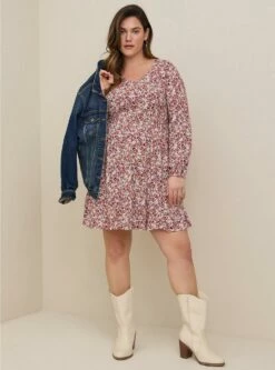 Voluminous Textured Stretch Rayon Mini Skater Dress