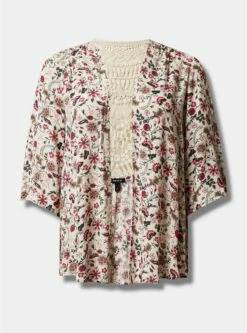 Gauze Crochet Inset Kimono -Clothing Shop 16997844 10370 flat