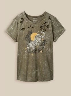 Graphic Relaxed Fit Cotton Crew Neck Destructed Tee