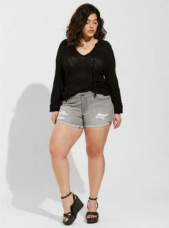 Mid Rise Shortie Short - Super Soft Grey Wash