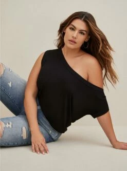 Super Soft Off-Shoulder Asymmetrical Sleeve Top