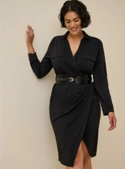 At The Knee Studio Knit Collared Dress