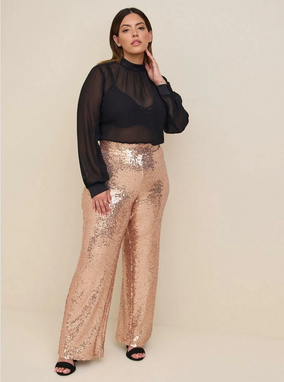 Chiffon With Satin Trim Turtleneck Top 2 Chiffon With Satin Trim Turtleneck Top - Image 2