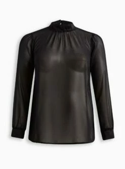 Chiffon With Satin Trim Turtleneck Top 9 Chiffon With Satin Trim Turtleneck Top -Clothing Shop 18934837 00684 flat