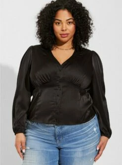 Satin Button-Front Top