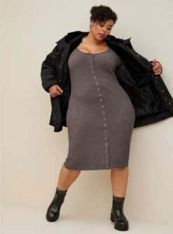 Midi Sweater Knit Button Front Dress