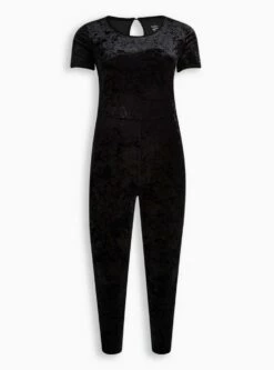 Full Length Crushed Velvet Short Sleeve Catsuit -Clothing Shop 19161019 00133 flat