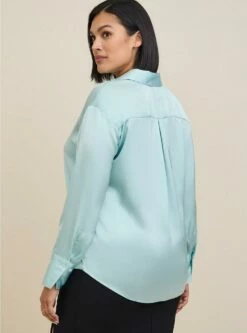 Satin Button Up Long Sleeve Shirt -Clothing Shop 19268032 10322 av2