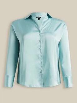 Satin Button Up Long Sleeve Shirt -Clothing Shop 19268032 10322 flat