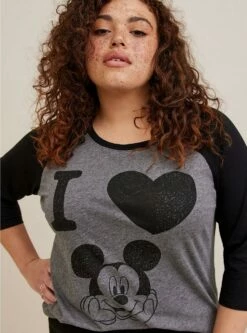 Disney Mickey Mouse Classic Fit Crew Neck Raglan Top