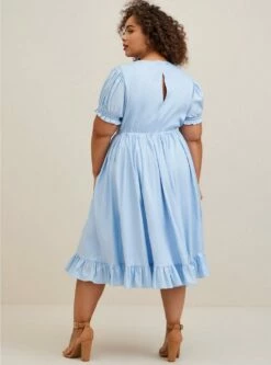 Disney Cinderella Stretch Poplin Puff Sleeve Midi Dress -Clothing Shop 19466508 00134 av2
