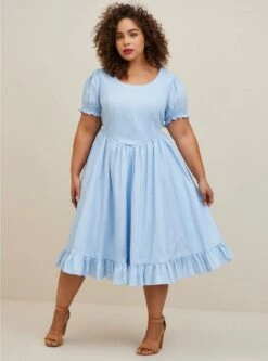 Disney Cinderella Stretch Poplin Puff Sleeve Midi Dress