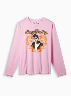 Crybaby Slim Fit Cotton Long Sleeve Lettuce Hem Crop Tee