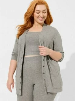 Super Soft Rib Snap Front Lounge Cardigan
