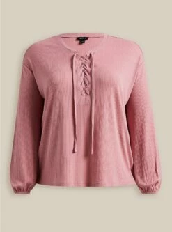 Texture Jersey Lace-Up Drop Shoulder Top -Clothing Shop 19553533 00004 flat