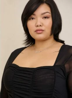 Stretch Mesh Shirred Bodice Crop Top -Clothing Shop 19553650 00684 av2