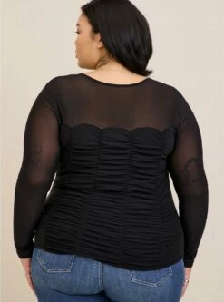 Stretch Mesh Shirred Bodice Crop Top -Clothing Shop 19553650 00684 av3