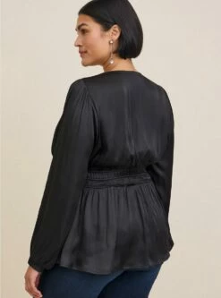 Peplum Satin Smocked Waist Top -Clothing Shop 19554049 00684 av2