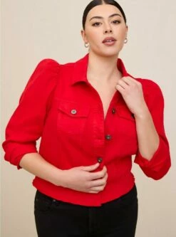 Denim Puff Sleeve Trucker Jacket