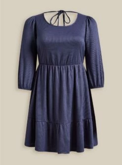 At The Knee Slub Rib Voluminous Dress -Clothing Shop 19654773 10186 flat