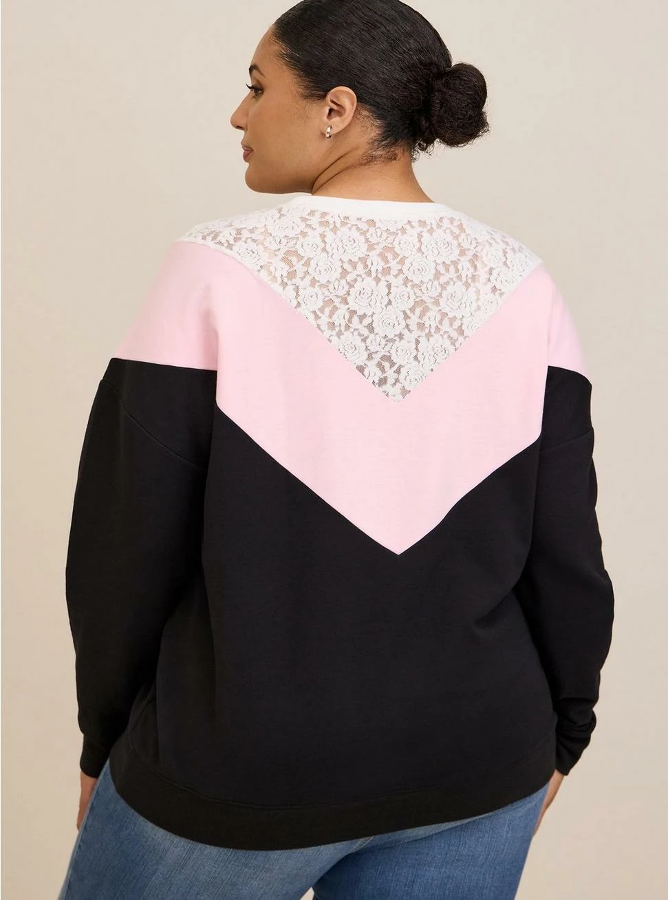 Relaxed Fit Super Soft Fleece Chevron Colorblock Lace Sweatshirt 3 Relaxed Fit Super Soft Fleece Chevron Colorblock Lace Sweatshirt - Image 3