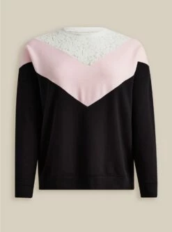 Relaxed Fit Super Soft Fleece Chevron Colorblock Lace Sweatshirt 9 Relaxed Fit Super Soft Fleece Chevron Colorblock Lace Sweatshirt -Clothing Shop 19660222 00684 flat