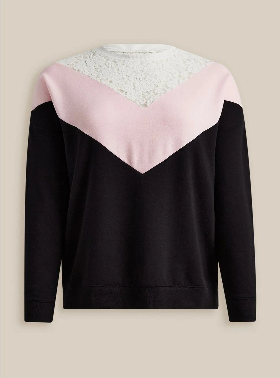 Relaxed Fit Super Soft Fleece Chevron Colorblock Lace Sweatshirt 5 Relaxed Fit Super Soft Fleece Chevron Colorblock Lace Sweatshirt - Image 5