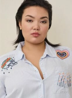 Lizzie Rayon Twill Embroidered Button Up Long Sleeve Shirt -Clothing Shop 19665513 09630 av3