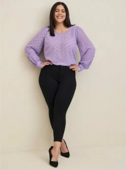 Chiffon Clip Dot Puff Sleeve Top -Clothing Shop 19665546 10186 av2