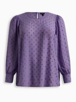 Chiffon Clip Dot Puff Sleeve Top -Clothing Shop 19665546 10186 flat