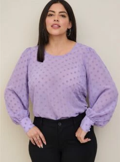 Chiffon Clip Dot Puff Sleeve Top