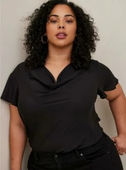 Georgette Cowl Neck Short Sleeve Blouse