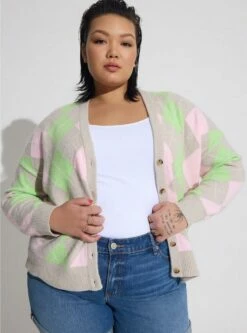 Vegan Cashmere Cardigan V-Neck Drop Shoulder Sweater