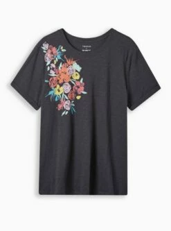 Floral Watercolor Classic Fit Heritage Slub Crew Neck Roll Sleeve Tee