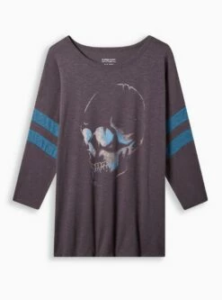 Skull Classic Fit Super Soft Slub Crew Neck Long Sleeve Drop Shoulder Tee