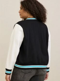 Fleece Faux Leather Sleeve Varsity Bomber Jacket -Clothing Shop 19673503 00684 av2